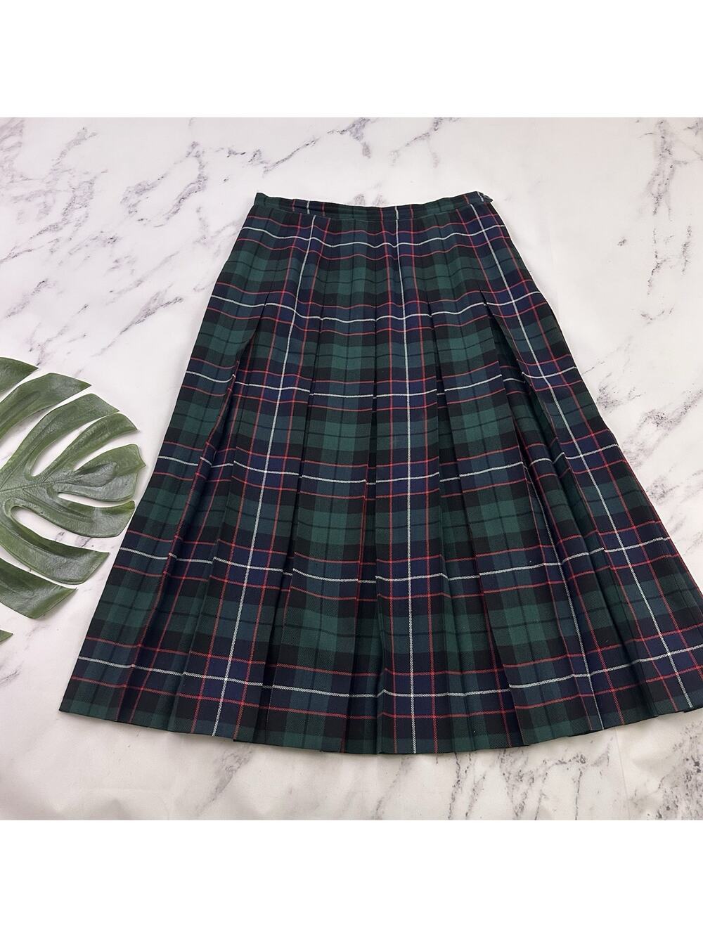 AL Jean Womens Vintage 90s Plaid Pleated Skirt Size M Green Blue Wool Academia
